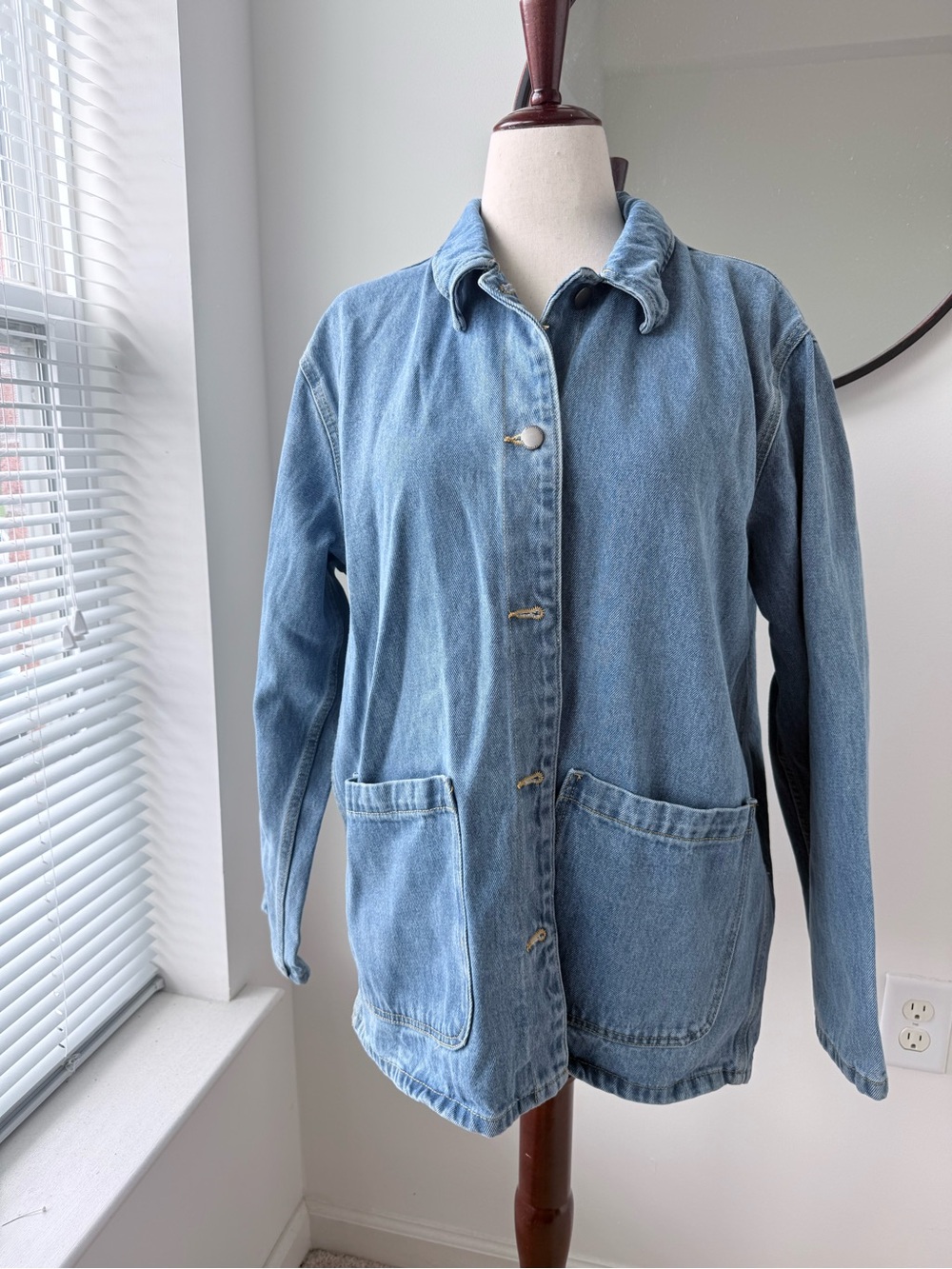 Zara Light Blue Denim Button-Front Utility Jacket